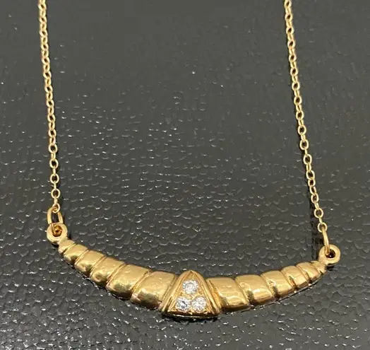 Crescent Vintage Gold-tone CZ Stone Bar Pendant 16” Necklace