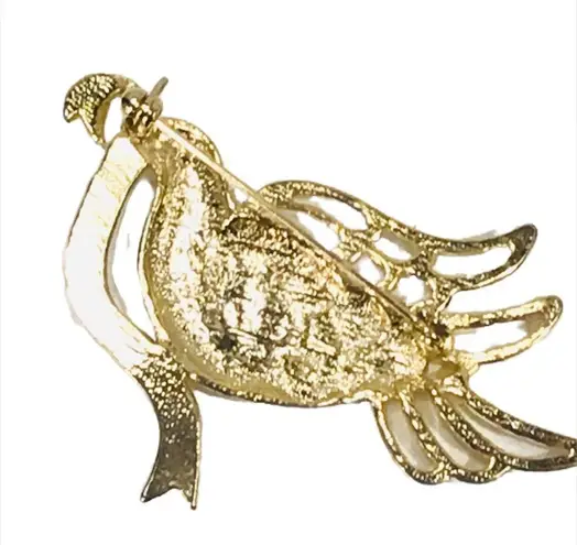 Dove Peace on Earth Brooch, Gold Toned, White Glitter