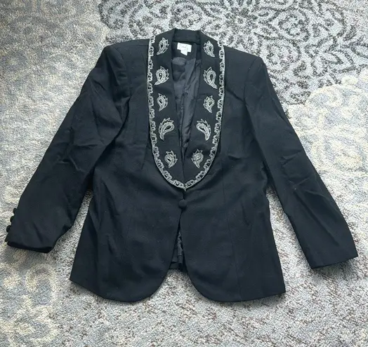 Vintage Emily… Wool Beaded Blazer & Skirt Set Black 16