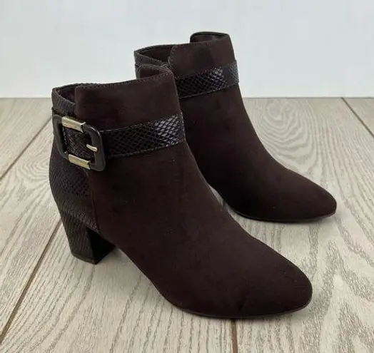 Karen Scott Women's Ivyy Mixed-Media Booties 7M Chocolate Brown $70