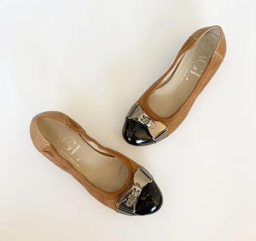 36.5 AGL Wedge Heel Tan Ballet Flat Patent Leather