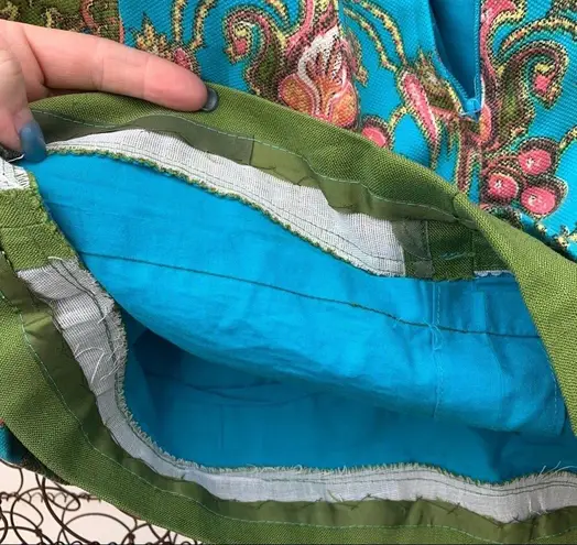 Vintage 60s batik handmade mini skirt turquoise Green Size XXS