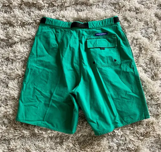 Polo Green Vintage Sport Shorts Cotton High Waisted Buckle Belt Shorts