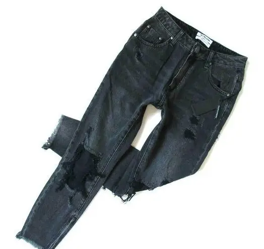 One Teaspoon NWT  High Waist Freebirds in Double Bass Black Destroyed Jeans 25