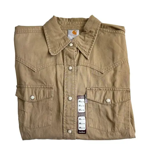 Carhartt  Khaki Western Shirt Long Sleeve Button Up Work Gear Wear Women’s medium