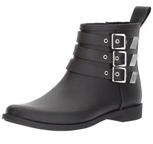 Loeffler Randall Nash Rain Ankle Boots with Buckle Detail Matte Black Size 6 US