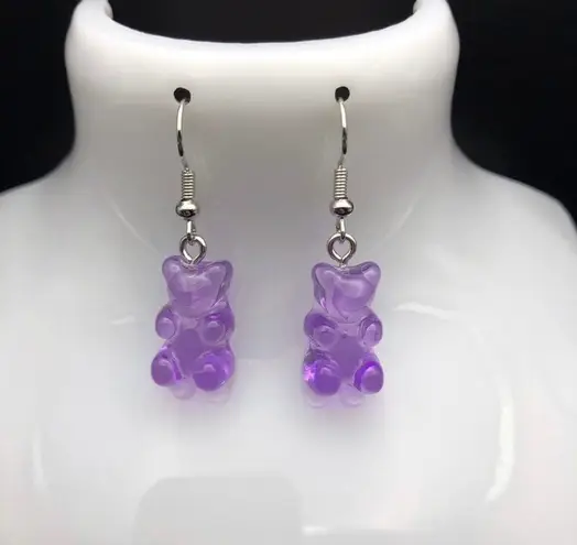 Handmade Purple Teddy Bear / Gummy Bear Earrings