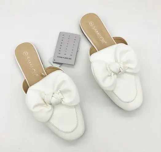 Revolve NWT Samilor White Bow Mule Sandal Flats Size 7 Bridal Round Toe Comfort