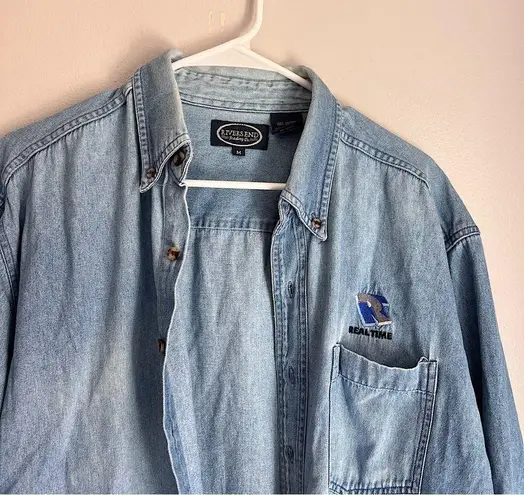 Vintage Denim Embroidered 'Real Time' Button Up Shirt Size M