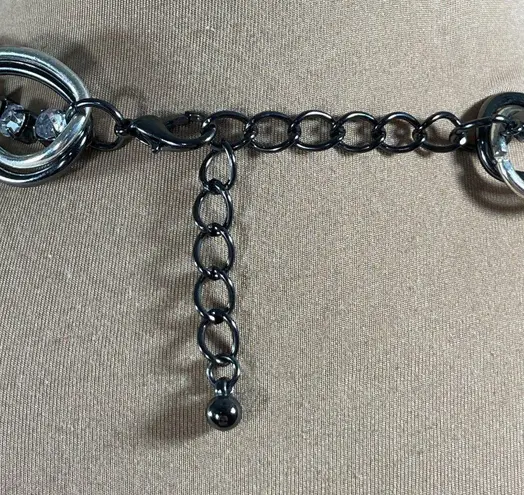 None Braided Choker Necklace Black Silver Rhinestone Chunky Statement