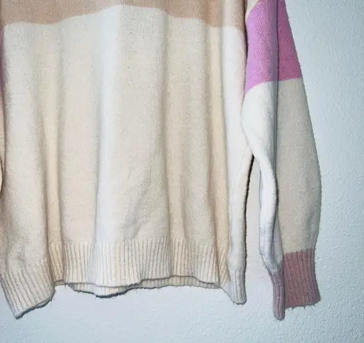 Lush Clothing Lush Nice and Sweet Cream Multi Color Block Knit Sweater in Cream Pink 