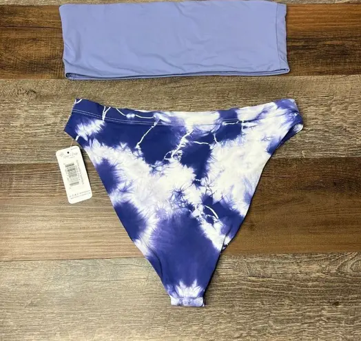 Daisy NWT Dippin 's Baja Tie Dye Purple White Bikini Bandeau High Waist Cheeky XL