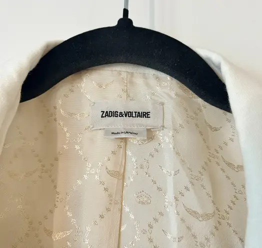 Zadig & Voltaire Volly Frange Ivory Open Front Blazer Jacket Size 36