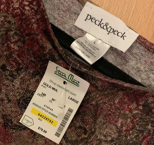 Peck & Peck Glitter Abstract Floral Knit Top - NWT L