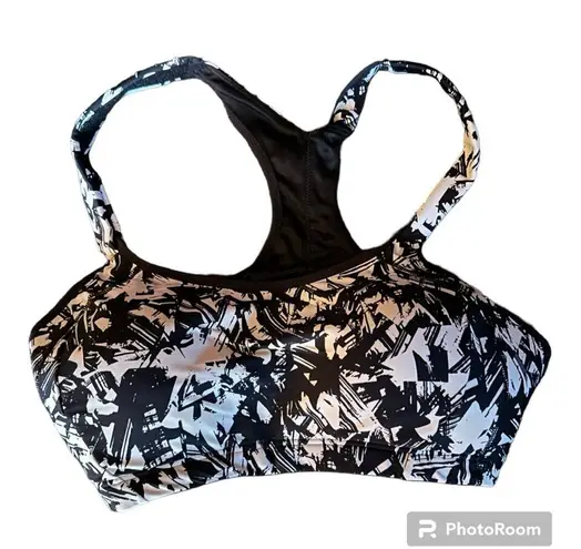 Syrokan Womens Size 38D Sports Bra Black White Geometric Padded Multi Print