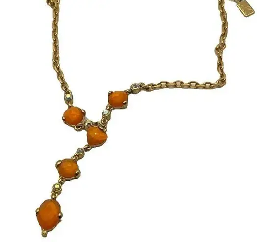 Anne Klein  Vintage Elegant Orange Heart White Stones Gold Tone Necklace …