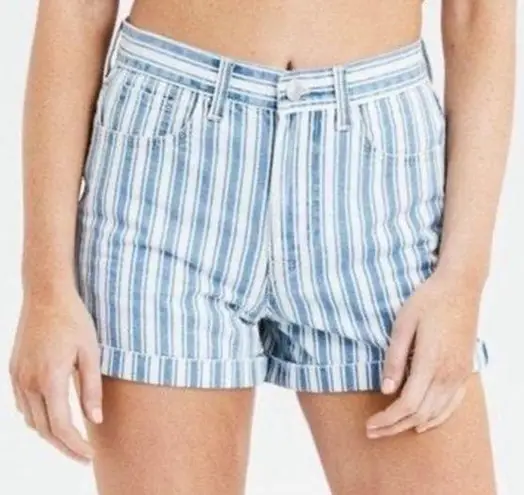 American Eagle  Mom Short Blue White Striped High Rise Denim Shorts Women's Sz 8