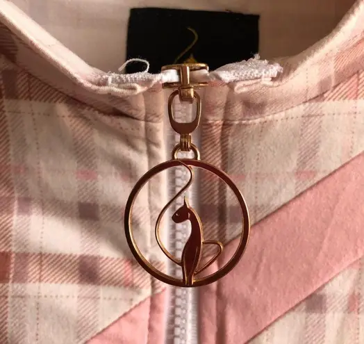 Baby Phat Cropped Top Pink Plaid Half Zip Short Sleeves Logo Sz L GUC