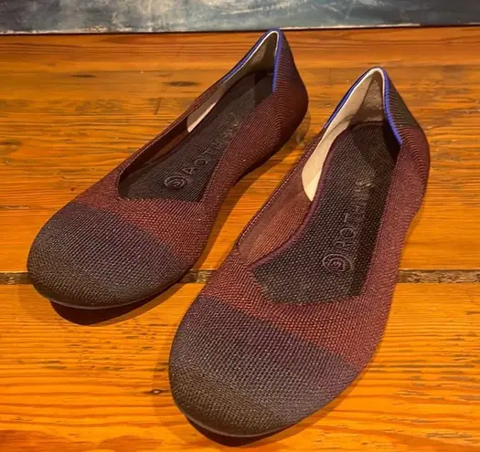 Rothy's The Flat Blackberry Captoe Ombre Striped Colorblock Pattern Size 8