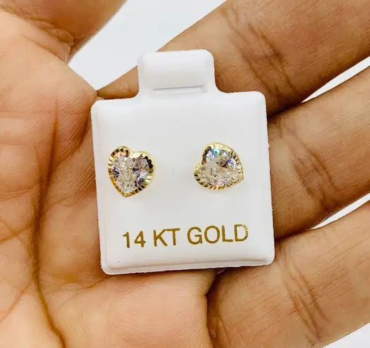 Real 14k Gold Studs Earrings White Heart