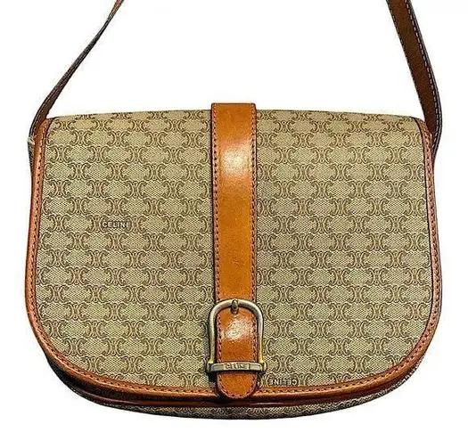 CELINE • vintage Macadam Triompe canvas and leather shoulder bag