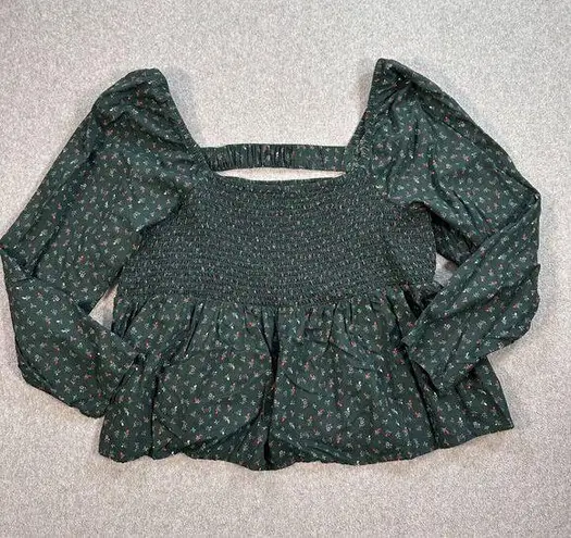 Old Navy  Cutout Smocked Babydoll Swing Blouse Women's XXL Green Floral