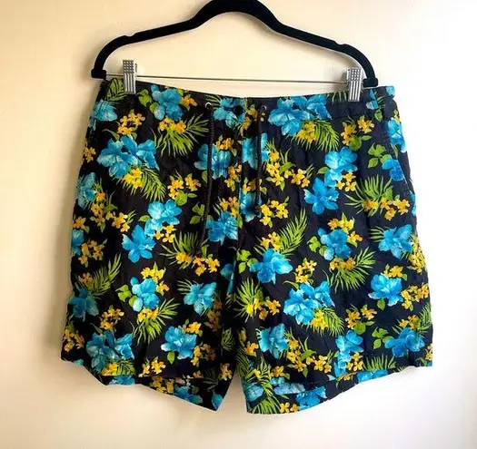 Jones New York Vintage Y2K   Sport Cotton Linen High Waist Floral Shorts Plus 14W