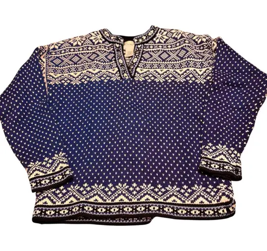 L.L.Bean Women’s Blue Cream Fair Isle Knit Cottagecore Ski Sweater Small in EUC