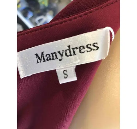 NWT Manydress Cranberry Sleeveless V Neck Faux Wrap Bodycon Dress Womens Small