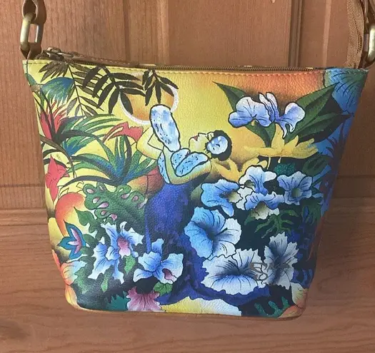 SHARIF Hand Painted Hawaiian Sunset Leather Bag ARTISTIC EXPRESSIONS VTG Purse