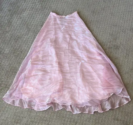 Aspeed Vintage Y2K Pink Organza Prom Dress Tube Top Maxi Skirt Scarf Diamante Detail XS