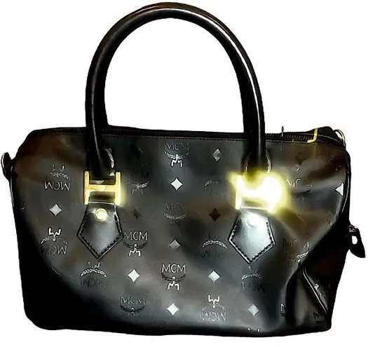 MCM VINTAGE Black Visetos Boston Top Handle Hand Bag MADE IN GERMANY