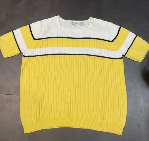 Jeanne pierre Jeannie Pierre Yellow & White Ribbed Sweater - Stylish Colorblock Design B-25