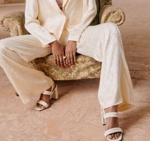 Sézane Sezane High Arielle Sandals Ecru Ivory Leather Brass Buckle Heels