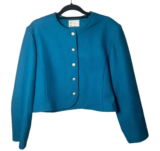 Pendleton Jacket Womens 18 Blue 100% Virgin Wool Cropped Blazer Made in USA