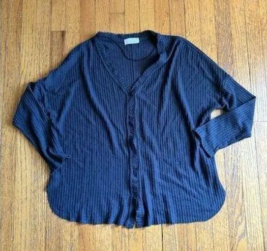 If You Be My Star I'll Be Your Sky Women's Large Navy Waffle Knit Blouse EUC Blue