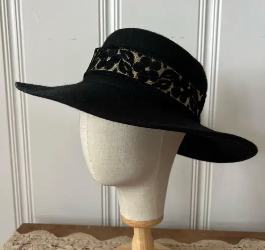 Anthropologie NWT  ASN Black Wide-Trimmed Boater Hat One Size