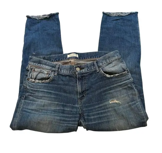 Moussy Vintage Howa Distressed Straight Leg Frayed Hem Cropped Jeans, Sz 32 Blue