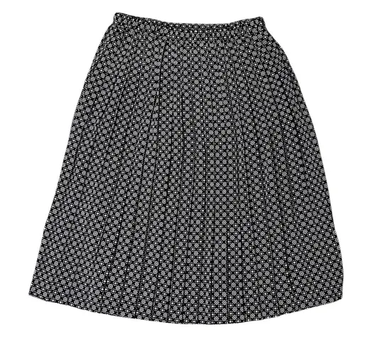 Vintage 80s 90s Andrea Gayle Pleated Midi Skirt Micro Floral Print Black 14 Size 14P