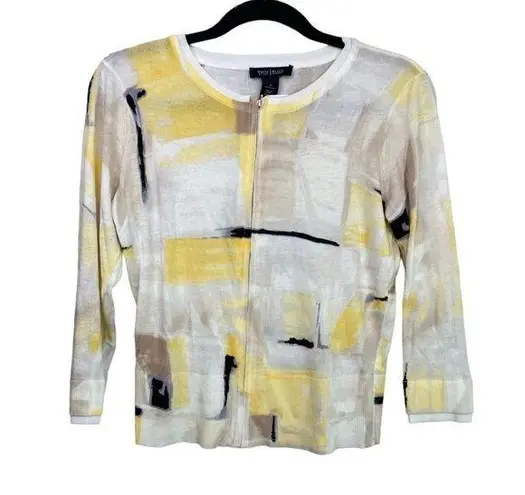 White House | Black Market  Zipper Stretch Light Weight Cardigan S Yellow White Blk