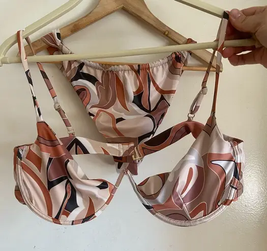 Same V Underwire In Desert Geo And Bikini Bottom Set SZ XL Brown