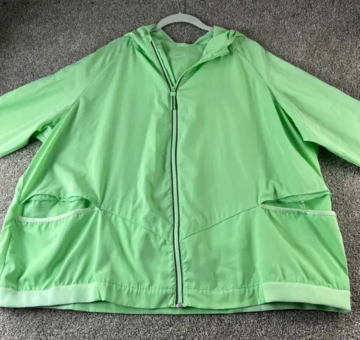 Zuda Women's Lightweight Full Zip Hooded Rain Jacket Activewear Lime Green Green Size 3X