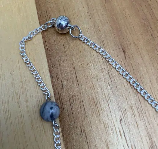 New Handcrafted Tin Cup Black Flash Agate Necklace and Bracelet Jewelry Set Silver