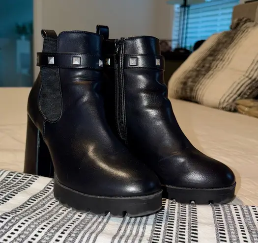 Madden Girl Black Ankle Boots with Studded Strap - Image 1