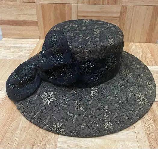 Vintage CHAMPAGNE Italy Brocade Sequin Bow Women’s Hat