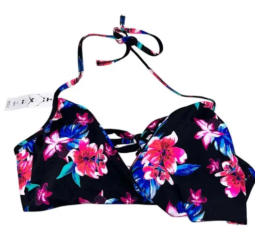 NEW Sundazed Black Tropical Floral Multi Wrap Style Simone Bikini Top size 36D