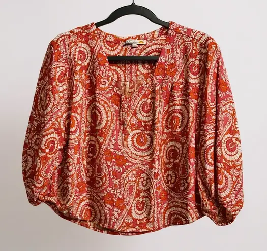 C&C California Orange Paisley Print Blouse Peasant Top Long Sleeve Bohemian Style Small - Image 1