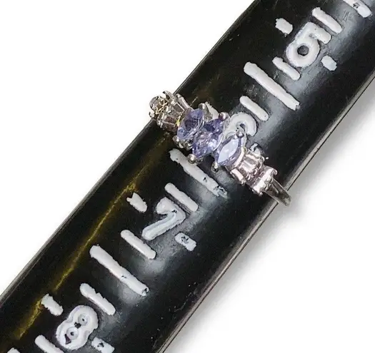 Women’s 10k White Gold Ring Tanzanite 3 Stone Marquise Periwinkle STS Sz 6.25