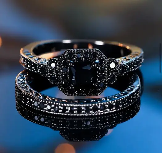 14K Black Gold Plated Lab Created Diamond Black 2.90Ct Princess Cut Bridal Ring