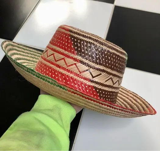 Wayuu NEW Handwoven Sun Hat Boho Artisan Unique One of a Kind Green Red Outdoor